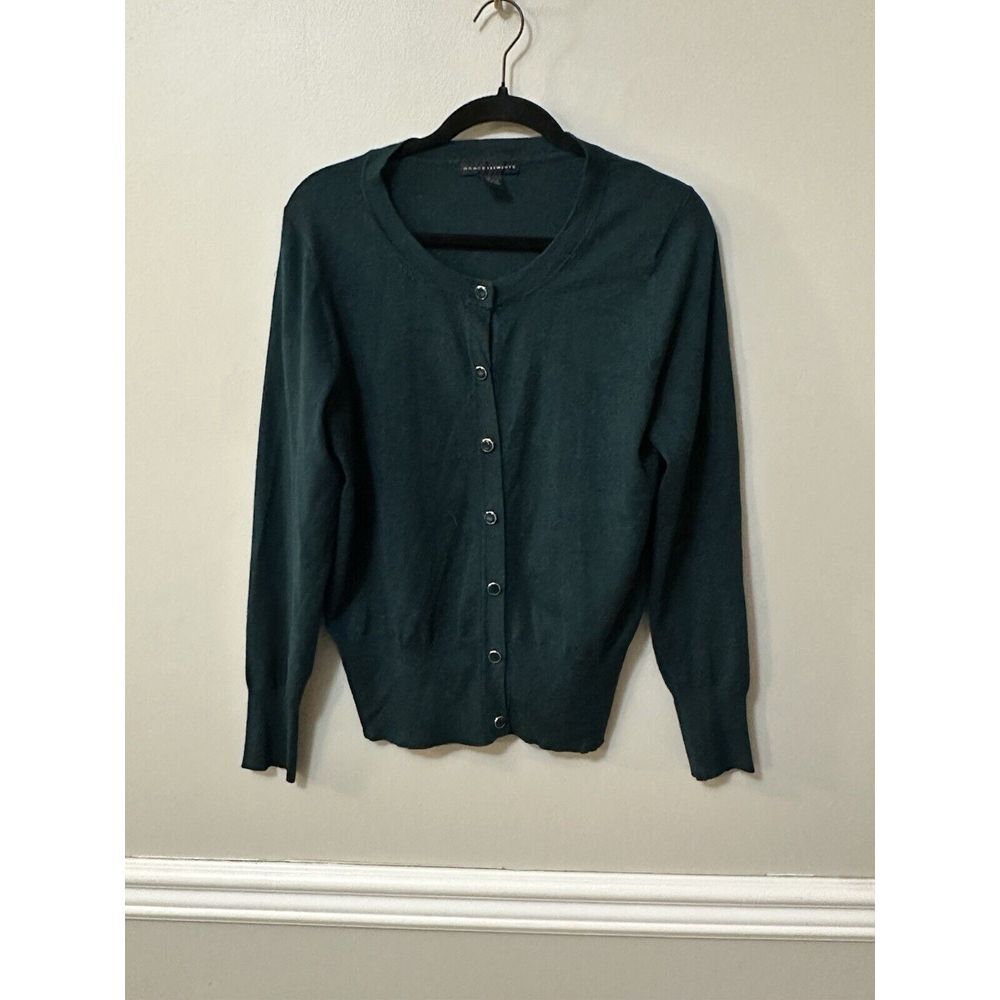 Grace Elements Womens Sweater Large Green Cardigan Long‎ Sleeve Button Up Top